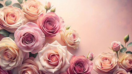 Obraz premium A Delicate Arrangement of Pastel Pink Roses with Soft Lighting and Subtle Background