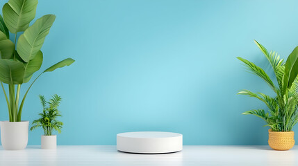 Blue Podium with Circular Object