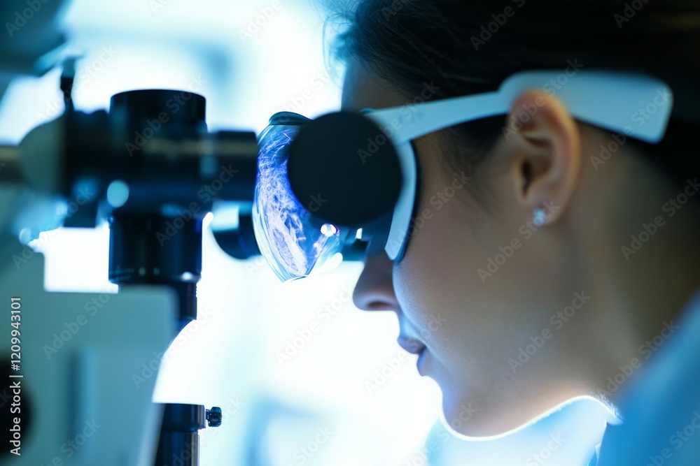 Wall mural scientist using microscope