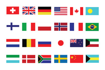  Flags of 24 country vector set. Flag vector art and illustration with white background