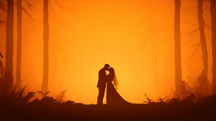Bride and Groom Share a Kiss in the Woods on Valentine's Day Generative AI