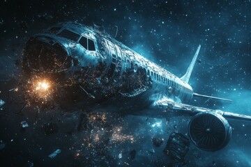 Obraz premium Airplane in Space Collision