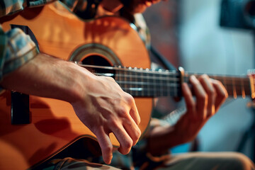 Generative AI Image of a Guitarist Performing with Acoustic Guitar