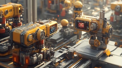 Futuristic Robot Factory Assembly Line 3d Render
