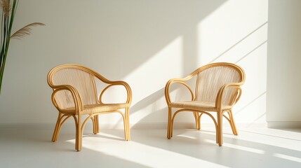 wooden chairs in a white room