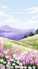 Obraz premium Cross stitch spring flowers landscape nature grassland