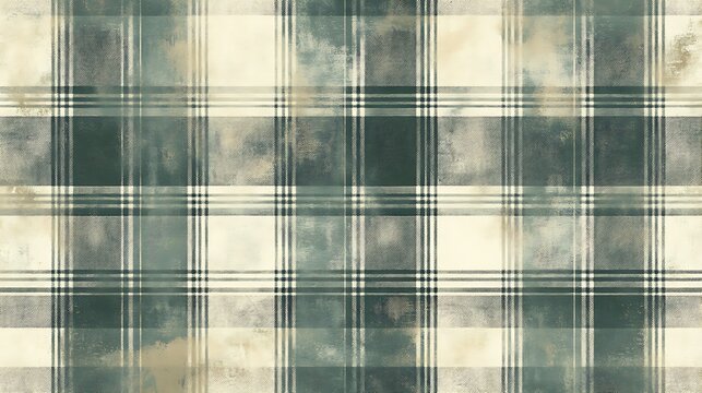 Textured Green Plaid: A close-up abstract texture of a green and white plaid pattern with a subtle weathered effect, evoking a sense of rustic charm and cozy warmth.