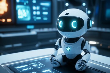 Cute Futuristic Robot in High-Tech Environment