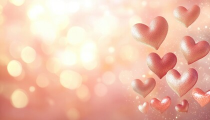 Fototapeta premium Festive Glitter Hearts Romantic Background for Valentines Day