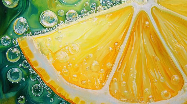 close-up of fresh lemon slice, bright and juicy, vibrant colors and high detail, refreshing and inviting