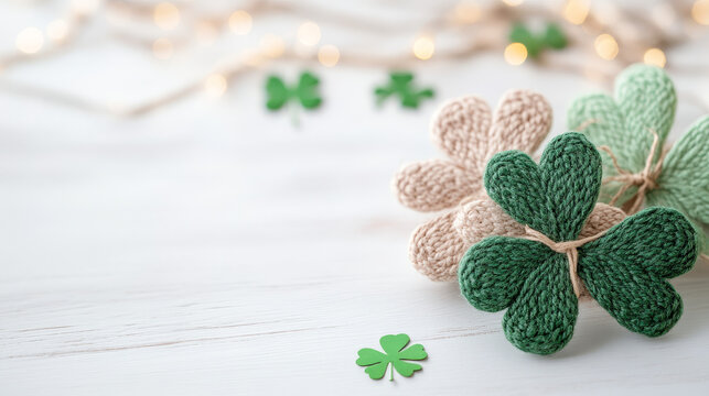 A white background with green and brown hearts and shamrocks