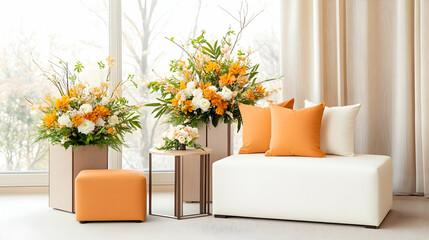 Elegant Coffee Podium in Neutral Beige and Brown Setting