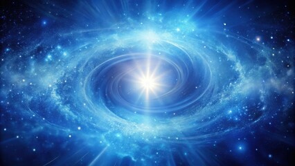 Obraz premium Celestial Vortex A Bright Star at the Center of a Galactic Spiral with Beams of Light Radiating Outward