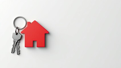 Red House Keyring with Silver Keys on White Background
