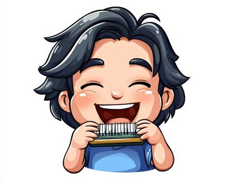 Joyful Character Holding Harmonica with Cheerful Expression