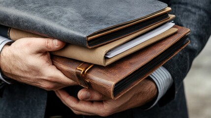 Recruiter holding folder with candidateâ€™s resume and notes