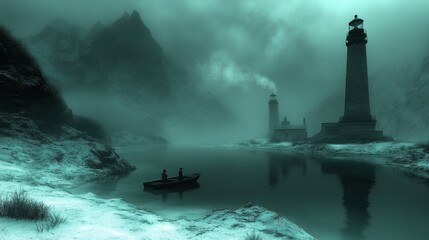 Misty Fjord Lone Boat, Twin Lighthouses