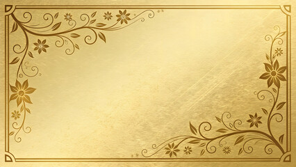 gold background with a vintage floral design, featuring intricate illustrations of flowers, leaves, and tree branches
