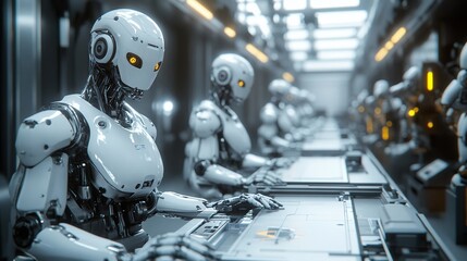 Fototapeta premium Futuristic Robot Assembly Line Advanced Automation in Action