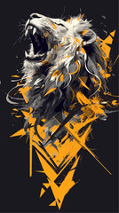 Abstract Artistic Illustration of a Roaring Lion with Dynamic Shapes  
