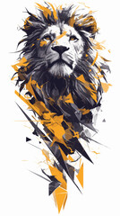 Abstract Artistic Illustration of a Roaring Lion with Dynamic Shapes  
