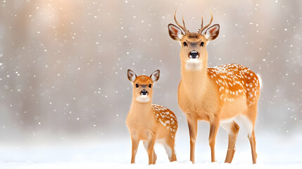 Obraz premium Hirsch und Wildtiere im Gehege im Winter