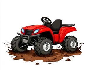Obraz premium Bright Red Quad Bike Off-Road Vehicle on Dirt Landscape Background