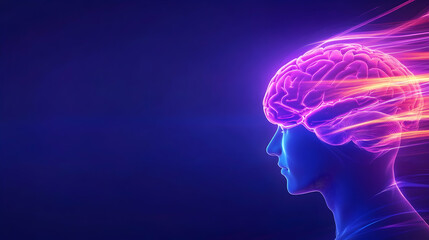 Human Head Profile with Colorful Brain and Energy Streams