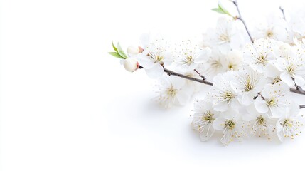 Spring blossom branch, white flowers, isolated background, nature, card design