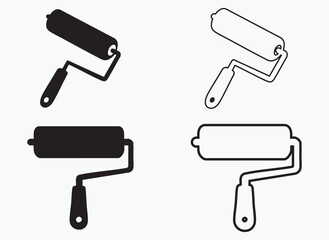 Paint roller silhouette and outline vector. sign and symbol vector illustration