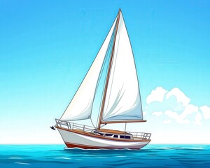 Fototapeta premium Sailboat on Calm Waters Under a Clear Blue Sky with Clouds