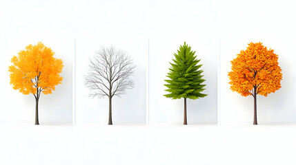 Isolated Tree Set, Four Seasons - transparent PNG (3D render)