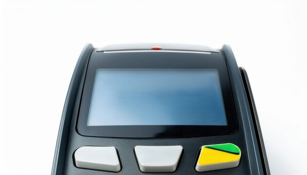 Close-up of a payment terminal ready for transactions.