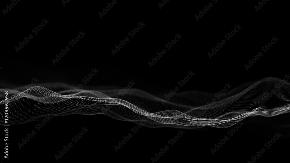 Aufkleber dynamic black wave of particles. abstract futuristic background. big data visualization. 3d renderin