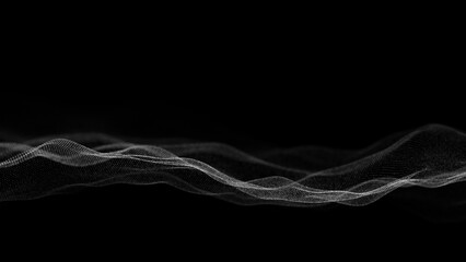 Dynamic black wave of particles. Abstract futuristic background. Big data visualization. 3D rendering.