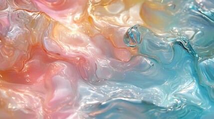 Fototapeta premium Abstract Fluid Art: A mesmerizing abstract composition featuring swirls of vibrant blue, pink, and orange hues, creating a dreamlike and ethereal effect.