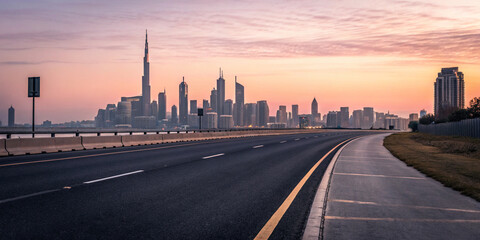 Obraz premium Charming Empty Road with City Skyline View