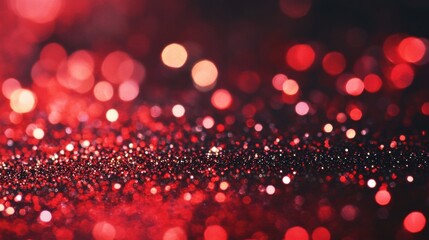 A dazzling backdrop of red glitter and bokeh lights enhances the festive mood, ideal for parties or special gatherings