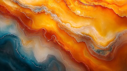 Abstract Orange and Blue Marble Texture: A captivating abstract image showcasing swirling patterns of vibrant orange, blue, and cream hues, reminiscent of a luxurious marble texture.