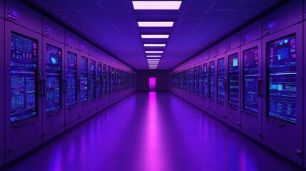 Fototapeta premium Cybersecurity Threat Hunting Incident Response concept. Futuristic Cybersecurity Office with Glowing Holographic Servers and Technology