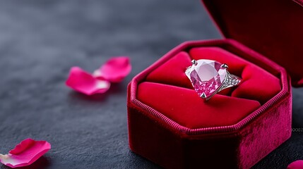 Elegant Diamond Ring Displayed in Luxurious Red Velvet Box