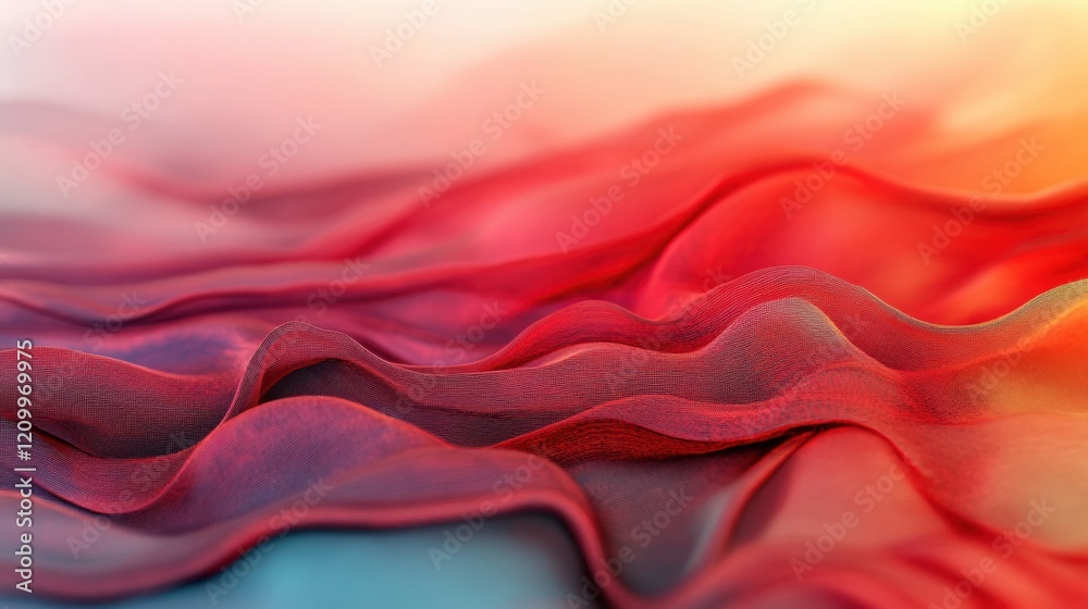 Poster rich red tones flow and intertwine, forming an abstract wave pattern that evokes movement and depth 
