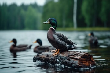 Obraz premium Discover the vibrant ecosystem of a flourishing ecological reserve where wildlife thrives in conserved wetland habitats Witness the beauty of balanced nature Mallard ducks, diverse birdlife, thriving