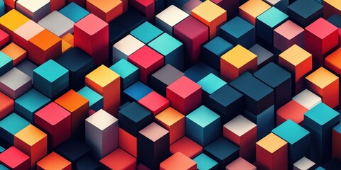 Obraz premium Colorful Isometric Patterns of Geometric Shapes with Vibrant Cubes in a Dynamic Arrangement Creating a Modern Abstract Aesthetic