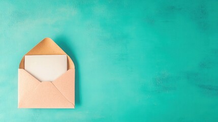 An open envelope displays a blank card against a bright blue background, inviting creativity and personal touch for messages or notes