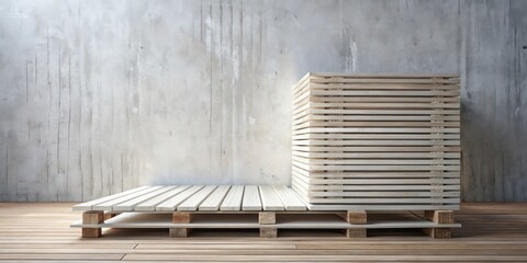 Minimalist wooden display stand against a textured wall