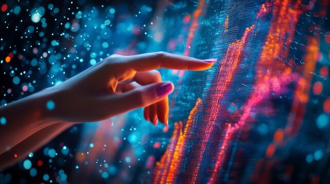Close-up of hands pointing at financial growth charts, vibrant and dynamic, high detail, modern office, teamwork and productivity, collaborative atmosphere