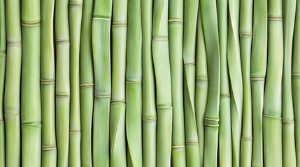 Fototapeta premium Lush green bamboo stalks arranged vertically, creating a textured background for design
