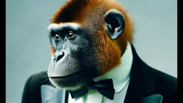 Chimpanzee in a Tuxedo: A Stylish Portrait of a Suit-Wearing Primate