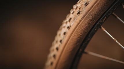 Obraz premium Close-up of a rusty bicycle wheel showcasing weathered metal and textured surface with hints of dirt, reflecting years of outdoor adventures and use in a rustic setting